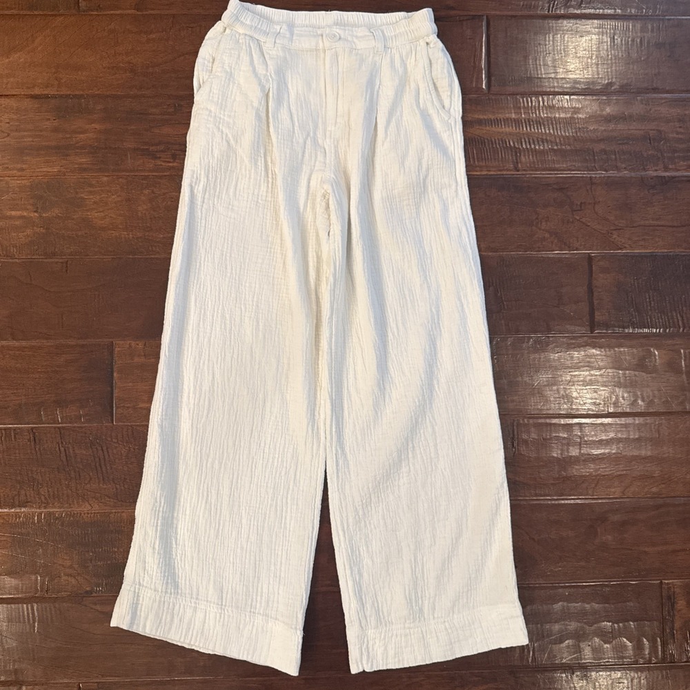 Aerie Gauze White Beach Pants Size S/P Flowing Wide Leg 100% Cotton